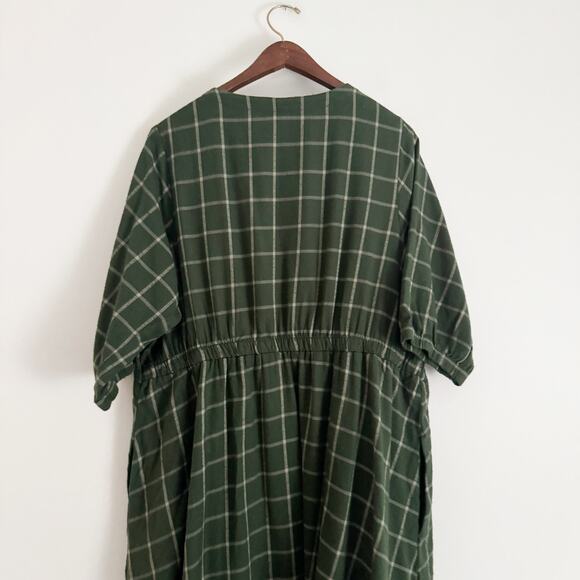 PACT Fireside Flannel Crossover Midi Dress Mountain View Check Green XL - Picture 10 of 13